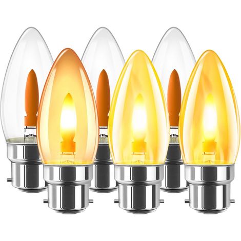 Ampoule LED à Filament, 1W Ampoule B22 Blanc Chaud, Veilleuse Ampoules Flamme B22, Halloween Ampoules Simulant des Flamme Ondulantes, 1800k Ambré, Non-dimmable, Lot de 6 (1/5)