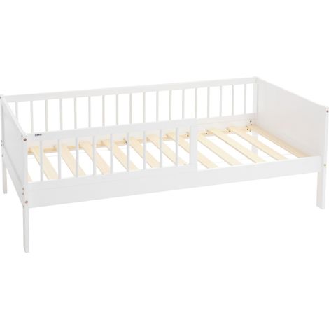 ML-Design Letto per Bambini e Bambine 80x160 cm Bianco Lettino Singolo in Legno Massiccio con Rete a Doghe e Protezione Anticaduta Letto per Giovani in Legno di Pino (1/5)