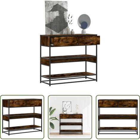 Rangement salon - Table console chêne fumé 90x35x80 cm bois d'ingénierie (1/5)