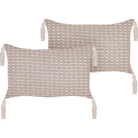 Conjunto de 2 cojines gris pardo 25 x 45 cm poliéster borlas relleno Hakone