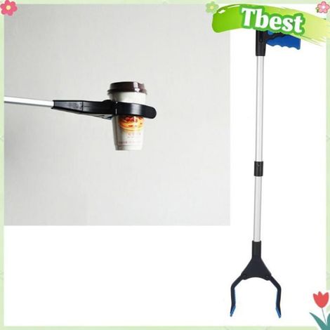 Tbest Outil de saisie Pinces à Déchets Longues Pliables Multifonctions outillage alimentaires Tube Tube argenté avec poignée bleue (1/4)