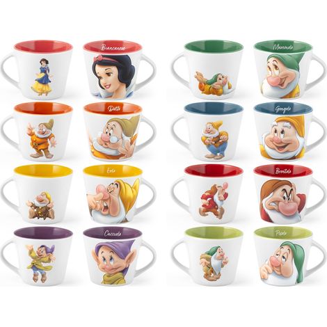 Sept nains, lot de 12 tasses à thé sept nains, 280 cc, personnages assortis, Bone China, lavables au lave-vaisselle, micro-ondes (1/5)