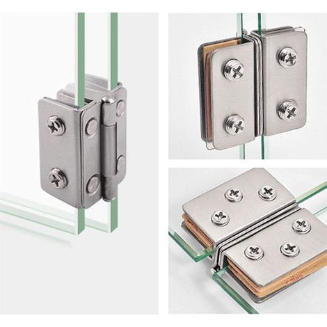 Bisagras de acero inoxidable para puertas de cristal (2 unidades), ángulo de apertura de 270°, para vidrio de 8-10 mm de espesor. (1/5)