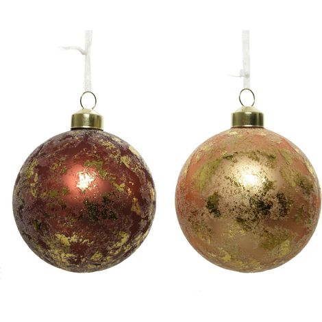 Pallina sfera natalizia in vetro RICAMO Bianco Rosa 8 cm assortita pz1