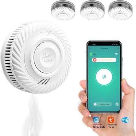Détecteur de fumée sans fil avec batterie 10 ans, notification smartphone via Smart Life, partage jusqu’à 6 utilisateurs