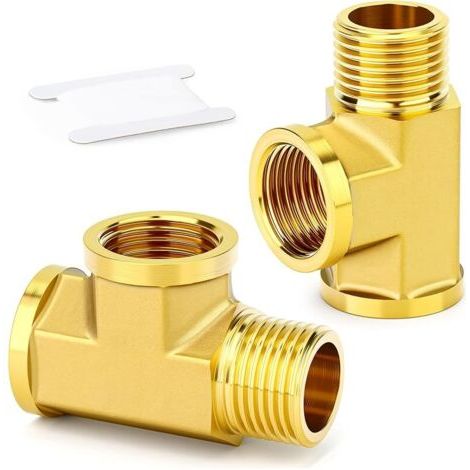 Pair 2 pièces raccord en T à 3 voies en laiton, 1/2\" femelle x femelle x mâle filetage BSP adaptateur union raccord en T pour tuyau d'arrosage (1/5)