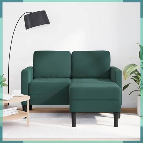 Canapé - Méridienne en L - 2 places - Velours vert foncé - 125 x 118 x 85 cm (1/5)