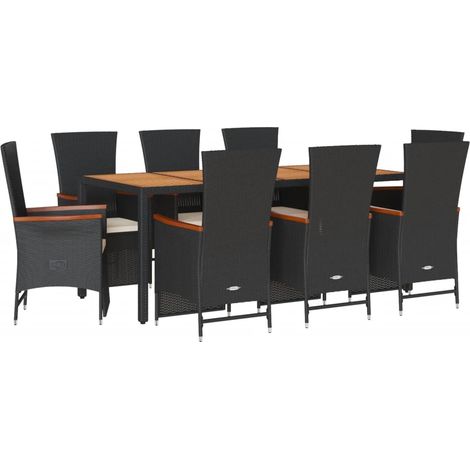 Maison Exclusive - 9-tlg. Garten-Essgruppe mit Kissen Schwarz Pol