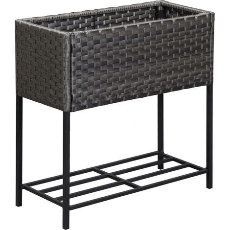 Fioriera rialzata in polyrattan con ripiano, 70 x 30 x 72 cm, marrone (1/5)