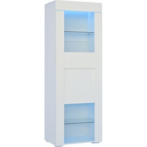 Vetrina alta bianca 60 x 40 x 170 cm con LED, porta acrilica e ripiani in vetro HOMVRA (1/5)