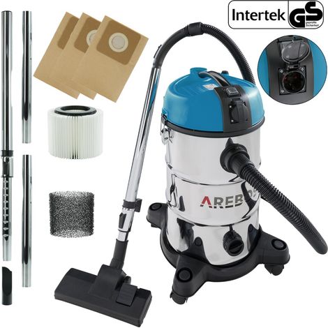 AREBOS Industrial Vacuum Cleaner 1300W Wet & Dry Vacuum Cleaner Multi-Purpose Vacuum Cleaner Water Vacuum Cleaner Workshop Vacuum Cleaner with and without Bag 30 L Container Blue