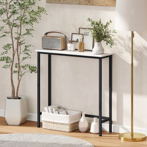 Table console 75x24x76 cm noire en bois avec pieds réglables et anti-basculement (1/5)