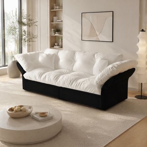 Divano letto 2 posti 190x85x91 cm in velluto beige, modulabile FloraGrace (1/5)