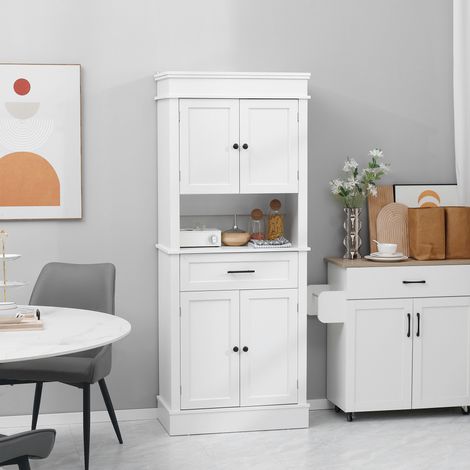 Buffet de cuisine, meuble de cuisine avec plusieurs compartiments de rangement, 2 placards, 2 portes, tiroir, niche, panneaux de particules MDF, blanc E1 (1/5)