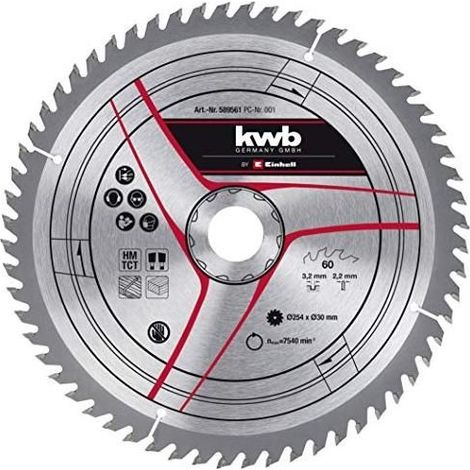 Einhell 49589561 Lama per Sega Circolare HM Ø 254 mm foro 30 mm 60 denti larghezza taglio 3,2 mm per Troncatrici e Seghe da Banco