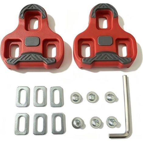 Calas para pedales Look Keo, rojas, para zapatillas de carretera de 9°, compatibles con 3 tornillos, antideslizantes con memoria de posición, kit de tornillos con arandelas y llave Allen, suela de TPU (1/3)