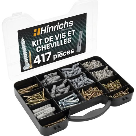 Kit de Vis et Cheville 417 Pièces Boite a Vis avec 204 Cheville Beton de 4 Tailles + 213 Vis de 9 Tailles (1/5)