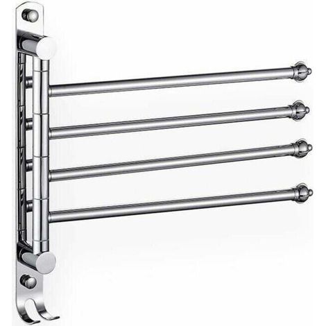 Porte-serviettes mural en acier inoxydable avec 4 bras pivotant à 180° pour sèche-serviettes Accessoires pour lavabo de salle de bain Support de rangement pour salle de bain Support suspend