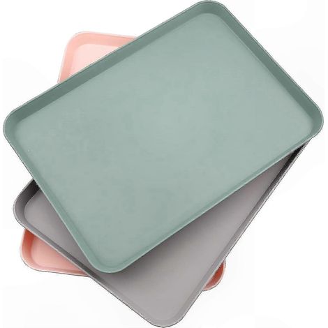 Set mit 3 kleinen rechteckigen Kunststofftabletts für Küchen, Restaurants und Teestuben in Rosa, Grau und Graugrün (1/5)