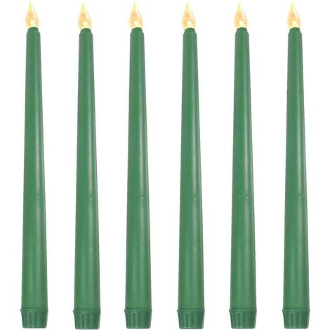Set mit 6 batteriebetriebenen, flammenlosen Spitzkerzen, dekorative Kunstkerzen – 28,00 x 2,00 x 2,00 cm – Grün (1/4)
