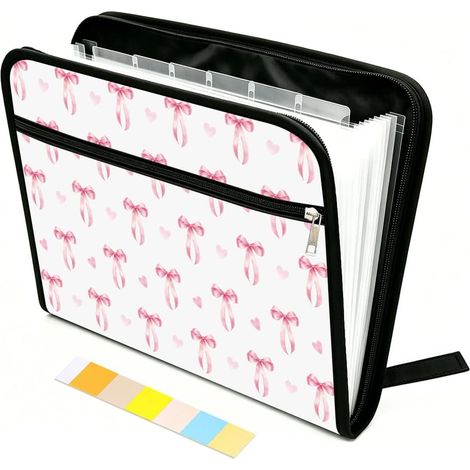 Classeur à soufflet Rose avec Noeud 13 Poches Organiseur Accordéon avec Noeud en Ruban Coquette, 12 Étiquettes de Couleur et Fermeture à Glissière, Organiseur de Documents de Voyage Format A4 (1/5)