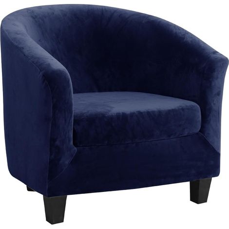 Housse de chaise club en velours 2 pièces, anti-dérapant, extensible, pour fauteuil de salon, protection meuble, usage salon bar bureau café, bleu, taille unique (1/5)