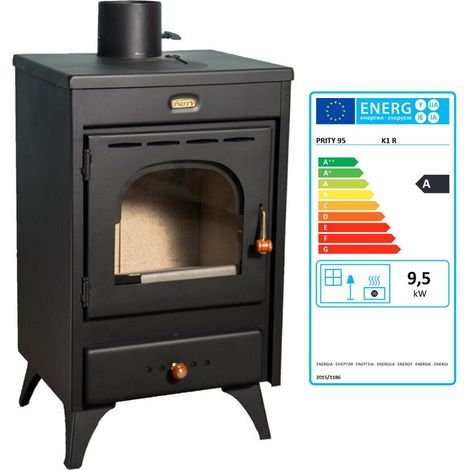 Prity – Poêle à bois 9,5 kW – Efficacité A – Émissions réduites – Pour bois sec – Design compact pour espaces réduits (1/4)