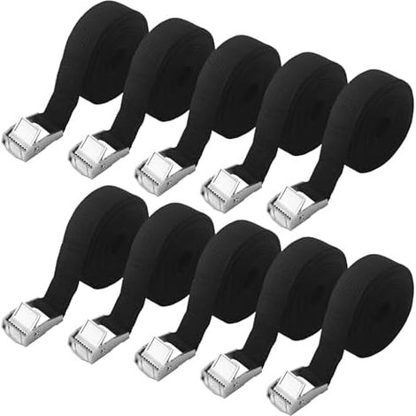 10 PCS 4m Sangle d'Arrimage,Sangle de Serrage,Noir,Sangle Porte Velo avec Boucle de Fermeture,adapté aux camionnettes,pour la Fixation de Motos/fourgonnettes/Porte-vélos/Bagages (1/5)