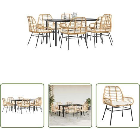 vidaXL Gartenmöbel -  7-tlg. Garten-Essgruppe mit Kissen Braun Poly Rattan Glas (1/5)