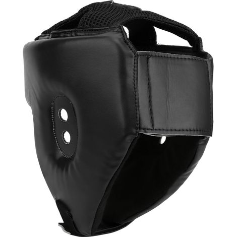 Casque de boxe en cuir PU, réglable, avec protection de tête, pour l'entraînement de kickboxing et la défense, noir, taille moyenne. (1/5)