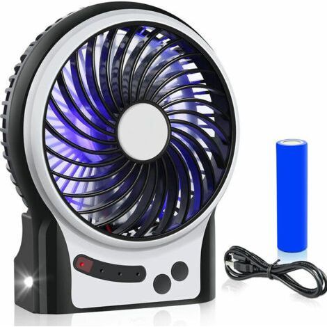 Mini ventilateur de bureau 3 vitesses, ventilateur piles rechargeable avec lumire LED et batterie 1800 mAh, ventilateur USB portable silencieux pour la maison, le bureau, les voyages, le camping (1/5)
