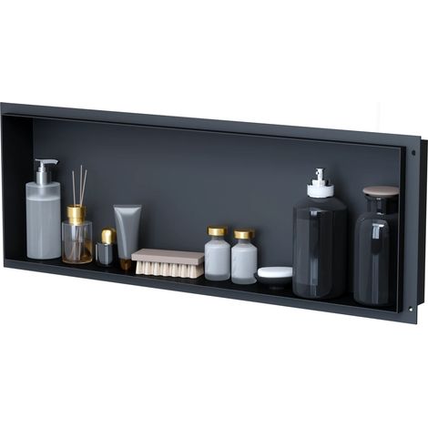 VILSTEIN Duschnische 30x90cm Unterputz Wandnische Schwarz Randloses Duschregal mit Ablage