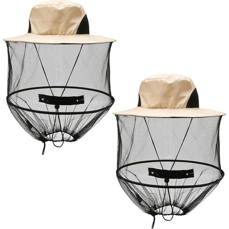 Foldable Beekeeper Hat Mosquito Net Quick Drying Anti-Mosquito Net Midges Head Suitable for Hiking Camping Beekeeping Fishing, Beige 2 Pieces (1/5)