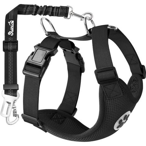 Hundegeschirr mit Sicherheitsgurt für Auto, atmungsaktiv, verstellbar, Schwarz, Größe M (1/5)