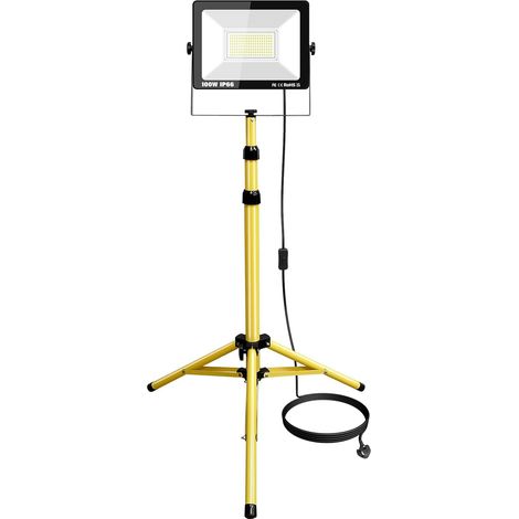 1 Lampe 100W 10000LM Projecteur LED chantier avec trépied Lampe de Travail,Étanche,175-265V,portable/flexible,pour extérieur/intérieur,Atelier, Garage,Construction,Sous-Sol,Câble 5M (1/5)