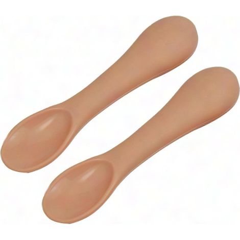 Cuillère d’apprentissage autonome pour bébé - Couverts en silicone pour tout-petits, ustensile de cuisine enfant pour aliments solides (Marron) (1/5)
