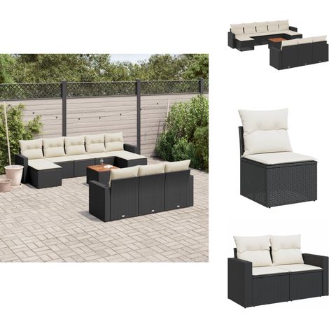 Salon de jardin 11 pcs avec coussins noir résine tressée - Ensemble Salon De Jardin - Mobilier Extérieur - Jardin Design - Chaise Lounge - Set Salon (1/5)