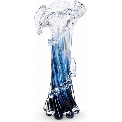 Vase en verre soufflé à la bouche - Bleu - 30,5 cm - Vase côtier moderne soufflé à la main - décoration de table en forme de vagues de mer pour salon, chambre à coucher, bureau (1/5)