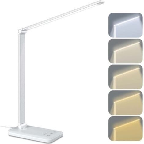 Verstellbare LED-Schreibtischlampe – 5 Lichtfarben und 5 Helligkeitsstufen – Weiß, inklusive USB-Kabel (1/5)