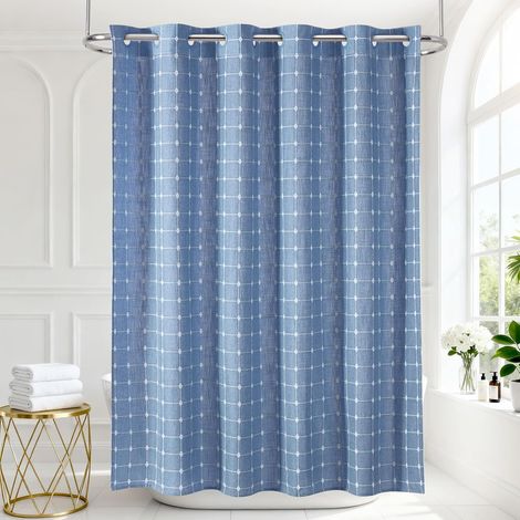 Rideau de douche bohème sans crochet en tissu polyester et lin à carreaux avec revêtement imperméable pour salle de bain, ferme, rustique, shabby chic, rideau de salle de bain neutre 190,5 (1/5)