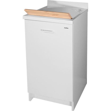 Mobile Lavatoio 45x50x85cm Anta Asse in Legno Montegrappa Edilla Bianco Destra con Cesto (1/4)