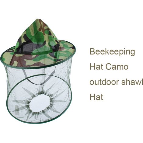 Casquette anti-moustiques avec filet de protection pour visage, idéale pour la pêche et le camping en tenue camouflage. (1/5)