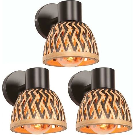 3x Rétro Suspension Luminaire Industriel,E27 Lustre Vintage Abat-jour en Bambou Plafonnier Style Bohème pour Salon Chambre (1/5)