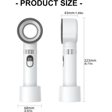 Mini-ventilateur portable sans lame––Type-C-Affichage numérique–Conception l'éclairage d'appoint–bureau, chambre extérieur ,Blanc (1/4)