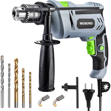 WORKPRO Marteau Perceuse Electrique 850W, avec Poignée Rotative à 360°, Perforateur à Percussion 3000 tr/min, Forets à Béton et Hélicoïdaux, Idéal pour DIY et Professionnel (1/4)
