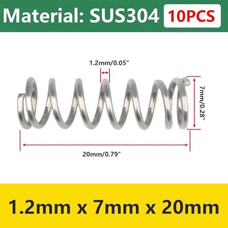 10 Pièces Ressorts Compression, Ressort de Compression en Acier Inoxydable, Ressorts Métalliques Pour Craft Réparation, 1,2 x 7 x 20 mm (1/5)