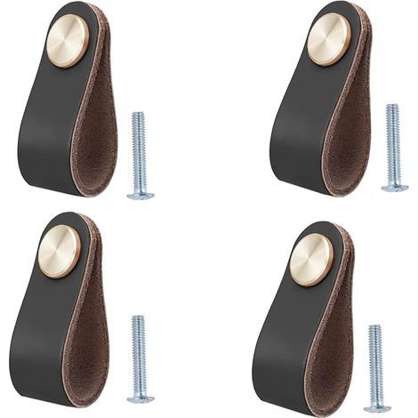 Juego de 4 tiradores de cuero para muebles, pomos para puertas de armarios, tiradores de cuero para cajones, tiradores de estilo vintage para armarios, cómodas, cocina y baño. (1/5)