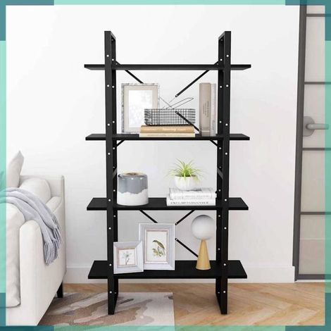 Bibliothèque - 806466 - 4 étagères - Bois de pin massif & métal - Noir 80 x 30 x 140 cm (1/5)
