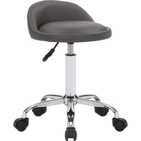 Tabouret de travail sur roulettes hauteur réglable support en métal assise en synthétique gris TABO10193 (1/5)