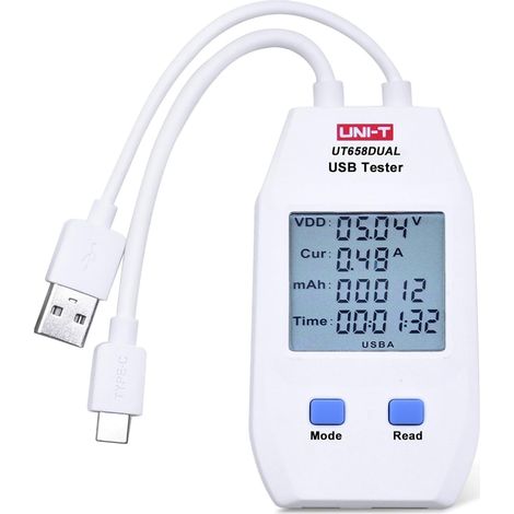 UNI-T UT658DUAL MULTIMÈTRE DE TENSION ET DE COURANT USB TYPE A ET TYPE C POUR PRODUITS NUMÉRIQUES CAPACITÉ DE CHARGE AVEC STOCKA